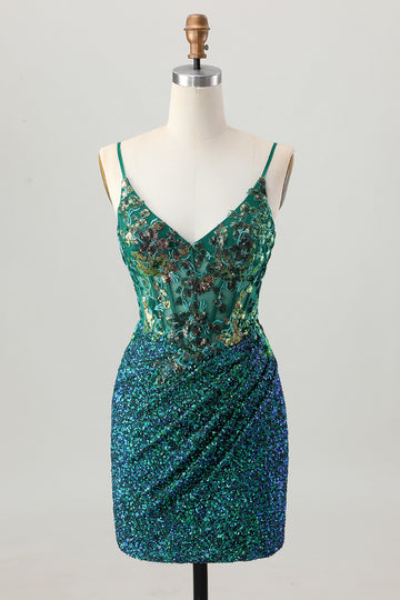Sparkly Dark Green Corset Short Homecoming Dress with Sequins